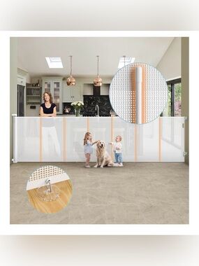 Extra Wide Retractable Baby Pet Gate 120” x 42” White Mesh Safety Barrier